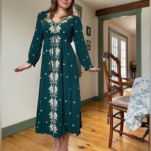 Dark teal 🌿embroidered long sleeve dress